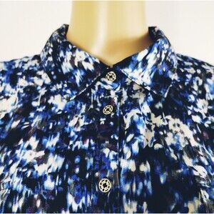 Jaclyn Smith Blouse Women's XXL Long Sleeve Button Up Cotton Casual Blue White